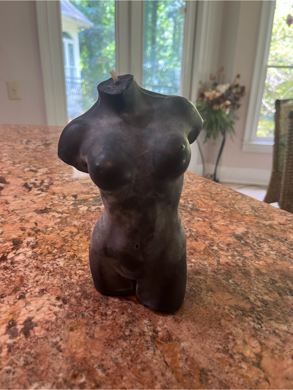 Black Sculpted Female Torso Candle - Decorative Home Accent